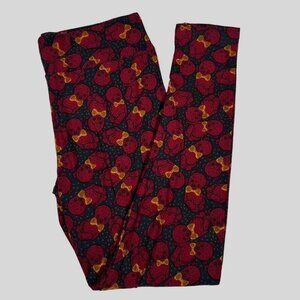 LuLaRoe Leggings Baby Teddy Bear Bowtie Red Yellow Charcoal HTF Tall & Curvy TC